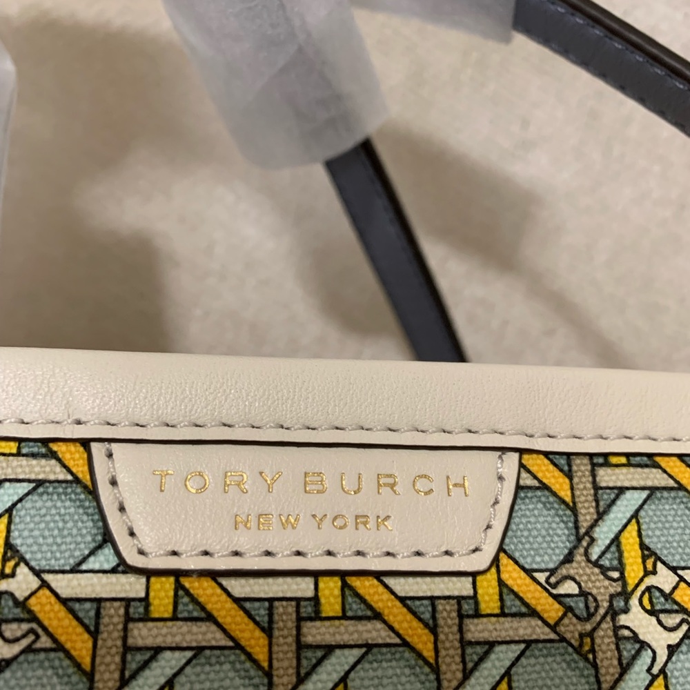 Tory Burch Perry Triple Compartment Northern Blue Basket Weave Large Tote Bag - Picture 15 of 15